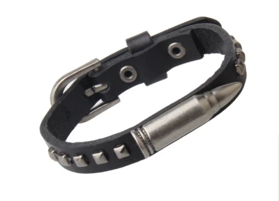 HOMBRE/Mujer Punk Bala Remache Cuero Genuino Pulsera/Brazalete 6.8-8.6" Foto 1 de 4