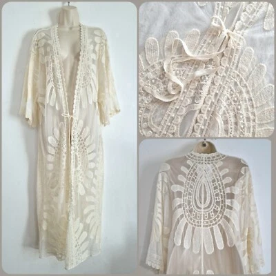 Shermie NEW Cream Ivory Floral Pattern Lace Open Cardigan Blazer Beach Cover - Image 1 of 4