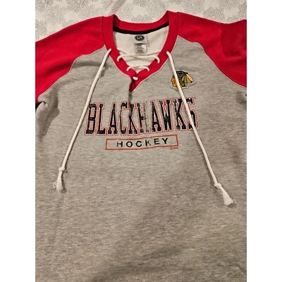 NHL Blackhawks Hockey Con cordones Raglán Sudadera Pullover Top Gris Rojo L Foto 1 de 4