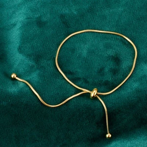 Bracciale Donna Acciaio Inox Placcato Oro 18K Catena Serpente Perline Scivolo - Foto 1 di 8