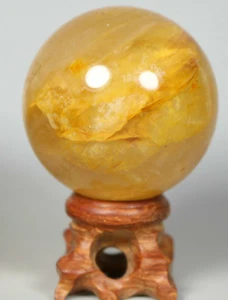 NATURAL Yellow PHANTOM MULTI-INCLUSIONS Rainbow CRYSTAL Polishing Sphere Ball - Picture 1 of 9