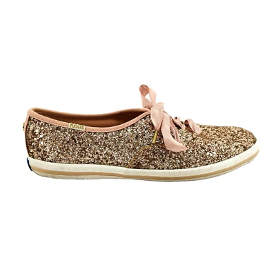 Tênis Feminino 6.5 Keds Para Kate Spade Couro Rosa Dourado Glitter com Cadarço - Imagem 1 de 4