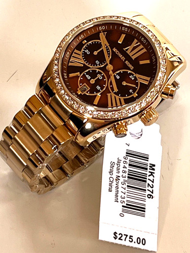 Orologio Michael Kors MK7276 Lexington Lux quadrante marrone tono oro nuovo con etichette confezione regalo $275