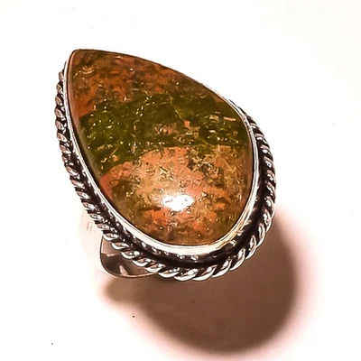 Anillo de piedras preciosas Unakite hecho a mano diseño único boda regalo joyería 7,50" regalo o50 Foto 1 de 4