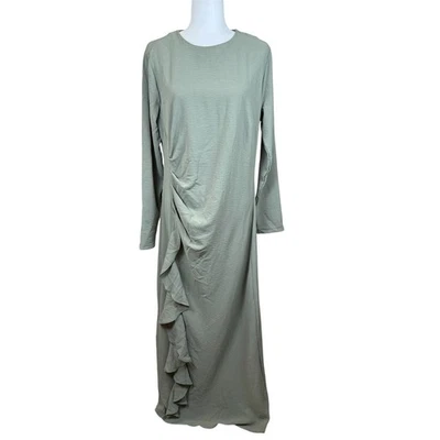 Maxi vestido verde salvia manga larga para mujer talla 12 con volantes drapeado lateral de ASOS DESIGN Foto 1 de 4