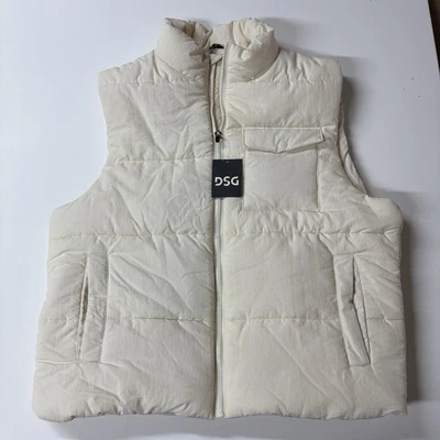 Chaleco acolchado DSG Lifestyle para hombre grande crema 100 % nailon bolsillos cuello falso cremallera completa Foto 1 de 4