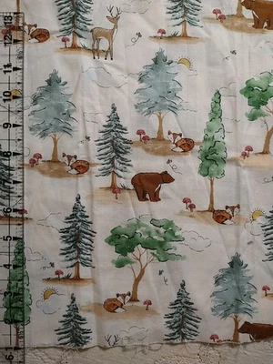 REMNANT Forest Friends Cotton Fabric Fox Bear Deer Trees Brother Sister 12x22" - Image 1 of 3