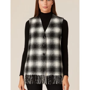 Pendleton Knockabouts Vest Womens Medium Black Plaid Wool Button Fringe Vintage - Picture 1 of 6