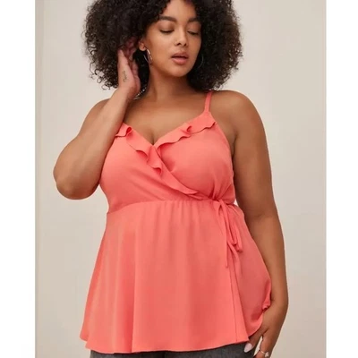NUEVO CON ETIQUETAS Torrid | Top Cami Coral con Volantes Delanteros Georgette, Mujer 2X, 18-20 Foto 1 de 4