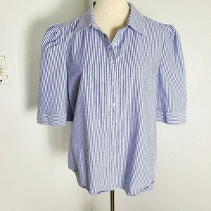 T Tahari blau-weiße Nadelstreifen Button Down Bluse, kurze Puffärmel, Größe XL - Bild 1 von 9