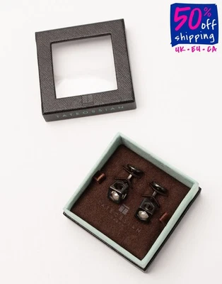 Precio de venta sugerido por el fabricante 497 € Tateossian 925 plata esterlina y perlas ballena espalda gemelos logotipo Foto 1 de 4