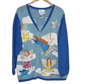 The Quacker Factory Blue Angel Embroidered Beaded Cardigan Women Size 2X BLEMISH - Picture 1 of 5