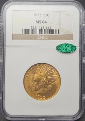 1932 $10 Indian Gold Eagle, NGC MS 64 CAC, Collector’s Gem! - Image 1 of 2