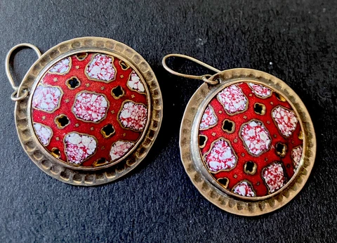 Vintage  Enamel Button  Set in Sterling Silver ~ Earrings Cover