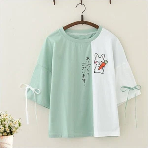 Girl Japanese Kid Short Sleeve Embroidery Rabbit Shirt Tee Chic Student Thin Top - Picture 1 of 10