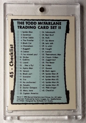 1990 Marvel Todd McFarlane 2 Card 45 CHECKLIST. FREE ONE-TOUCH-HOLDER - Image 1 of 2