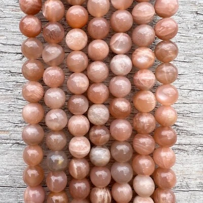 Echte Pfirsich Mondstein 6mm 8mm Perlen 38cm Strang für Schmuck Armbänder Mala - Bild 1 von 4