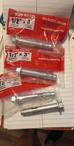 4x RED HEAD 50117 1/2-inch x 3-inch Steel Concrete Sleeve Anchors loc1839 - Picture 1 of 1