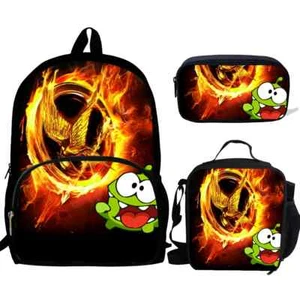 Game Om Nom Print Backpack BookBag Kids School Bag Pack pencil bag