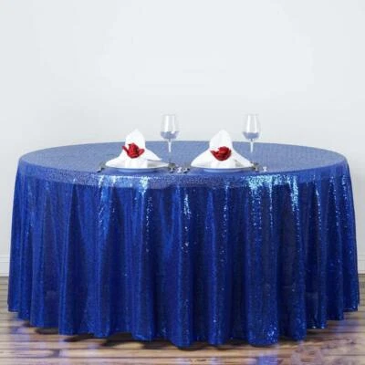 120" Royal Blue SEQUIN ROUND TABLECLOTH Wedding Party Catering Reception Linens - Image 1 of 4