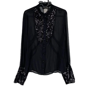 BABY PHAT Camicia Nera Trasparente Con Paillettes A Maniche Lunghe Taglia L - Foto 1 di 10