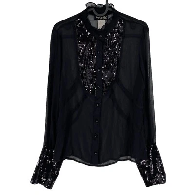 Camisa De Manga Larga Transparente Con Lentejuelas Negras BABY PHAT Talla L - Imagen 1 de 4