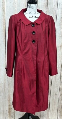 Gabardina vintage Larry Levine Signature talla 14 botón tafetán delantero roja nueva con etiquetas Foto 1 de 4