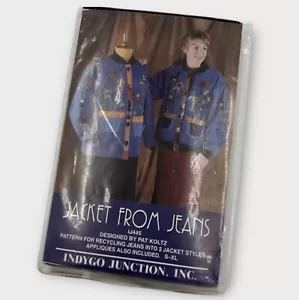 VTG Pattern Recycled Denim Jean Jackets 90s 2 Styles w Appliques NIP Upcycle DIY - Picture 1 of 4