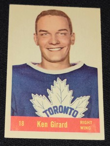 1957-1958 PARKHURST - KEN GIRARD - TORONTO MAPLE LEAFS - ROOKIE HOCKEY CARD T-18