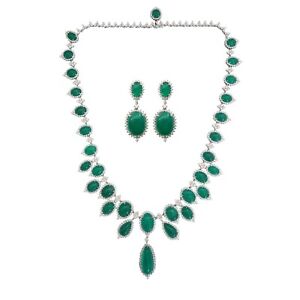 Old Mine Colombian Emerald Necklace & Earring Set with White Diamonds.