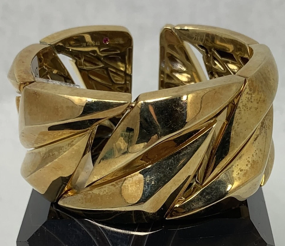 Roberto Coin Sterling Silver Bracelet Flex Cuff Vermeil TFS 1 1/4" Wide - Image 1 of 4