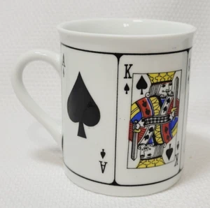 A Vintage Royal Flush Spade Playing Cards Ceramic Coffee Mug Cup Jobar Vtg - Picture 1 of 8