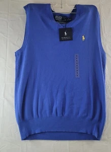 Polo Ralph Lauren Vest Men's Sz Small Blue Sweater Pima Sleeveless V-Neck NEW S - Picture 1 of 12