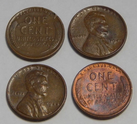 4 Wheat Cent Errors - (2) 1941 Lamination & 1944 Edge Split & 1953 Cud in Wheat Cover