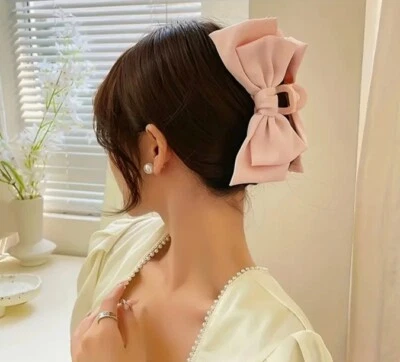 Light Pink Satin Stylish Bow Ribbon Hair Claw Clip All Hair Types Non Slip - Image 1 of 4