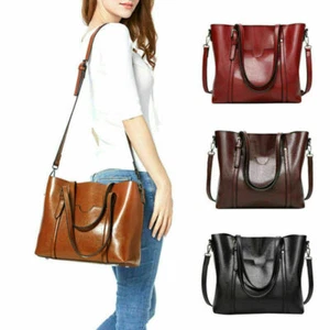 Women Large Retro Handbag Leather Shoulder Bag Purse Messenger Tote Satchel Hobo - Picture 1 of 16