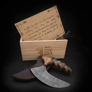 Damascus Steel Hunting Ulu Knife Premium Sheath & Gift box-customize your own - Picture 1 of 14