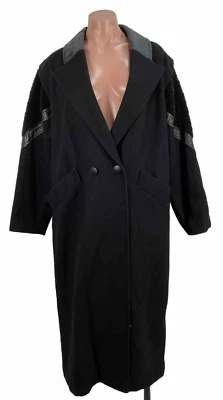 Abrigo largo negro vintage años 80 ILGWU cuero multimedia mixta L/XL Miss New Yorker Foto 1 de 4