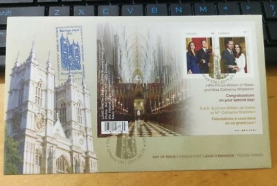 2011 Prince William Kate Middleton Royal Wedding Canada MS Stamp FDC #6 - Image 1 of 4