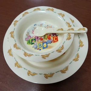 Juego de 3 piezas cuchara cuenco plato vintage Royal Doulton BUNNYKINS niño - Imagen 1 de 4