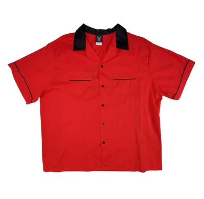 Camisa de boliche retrô Hilton masculina tamanho 2XL XXL vermelha preta com botões Curtiss Wright  - Imagem 1 de 4