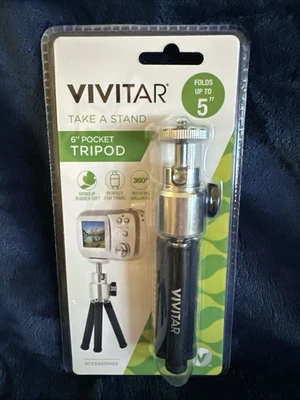 NEW Vivitar 6" Pocket Tripod Stand Black Rotating Great For Cameras - Image 1 of 4
