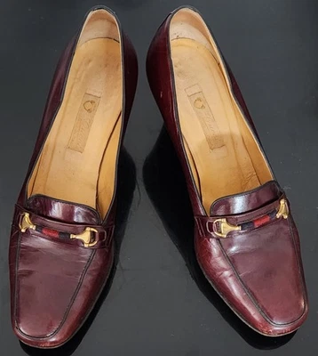 VTG GUCCI HORSEBIT BURGUNDY LEATHER HEEL  SZ 36 B 6 US MADE ITALY - Image 1 of 4
