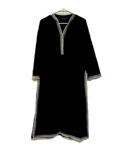 Sana Safinaz langes schwarzes Baumwollkleid mit Perlenbesatz Pakistanisch M - Bild 1 von 6