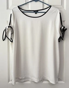 ann taylor women's size XL ivory/black trim cold shoulder short sleeve blouse - Picture 1 of 15