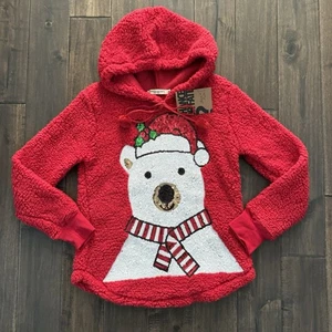 Chance or Fate roter Fleece Pailletten Eisbär Hoodie Jr. S Neu mit Etikett - Bild 1 von 5