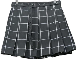 Hot Topic Skirt Sz L Black Plaid Pleated Mini Grommet Belt Punk Goth Emo Y2K - Picture 1 of 9