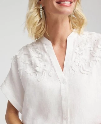 Blusa bordada manga Dolman de lino blanca talla 2 US 12 $119,50 NUEVA CON ETIQUETAS CHICOS Foto 1 de 4