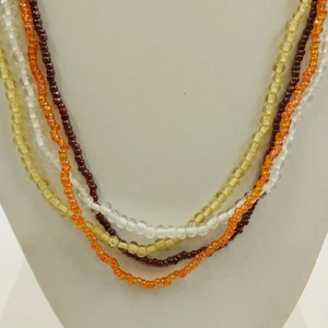 Set 4 Glass Beaded Necklaces Lot Orange Brown Clear Acrylic Seed Bead 17" Drop - Picture 1 of 4