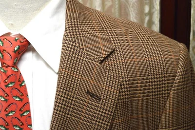 USA Brooks Brothers 43 R 100% worsted camelhair prince of wales sport coat g4j5 - Image 1 of 4
